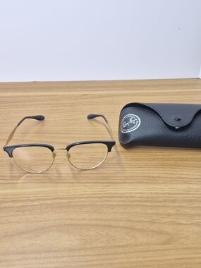 ​Vintage Ray-Ban Clubmaster Style Black Gold Eyeglass Frames 53-19 Optical